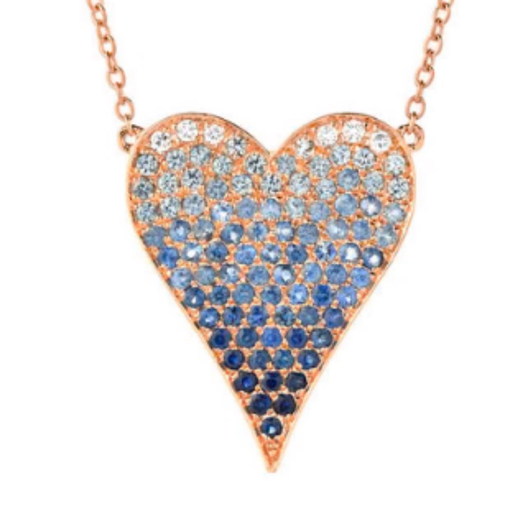 14K Rose Gold Diamond Ombré Heart Necklace - Picture 7 of 7
